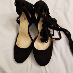 Black ankle tie shoes